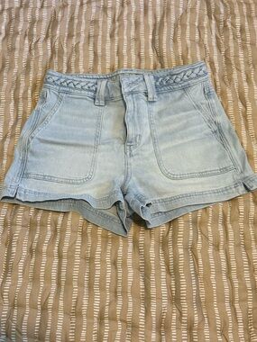 American Eagle Outfitters Light Blue Braided-Waist Denim Shorts